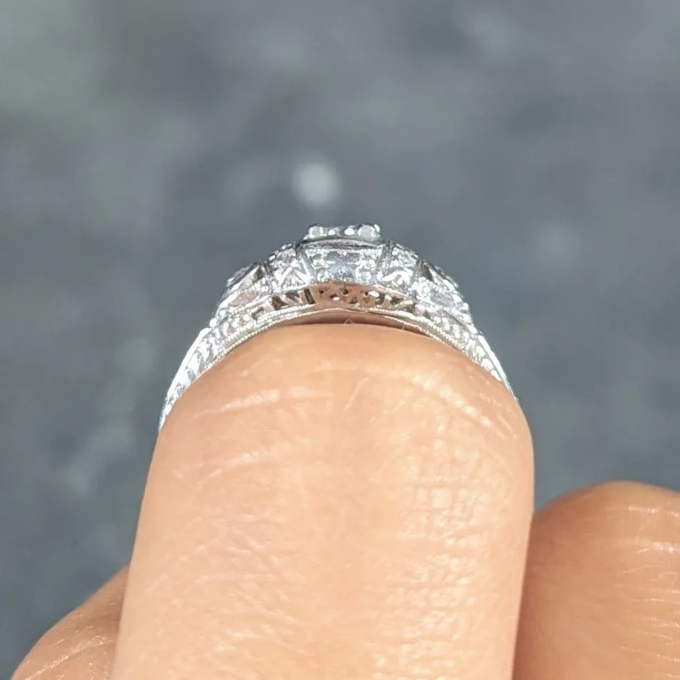 Art Deco 0.30 CTW Diamond Platinum Ornate Geometric Engagement Ring